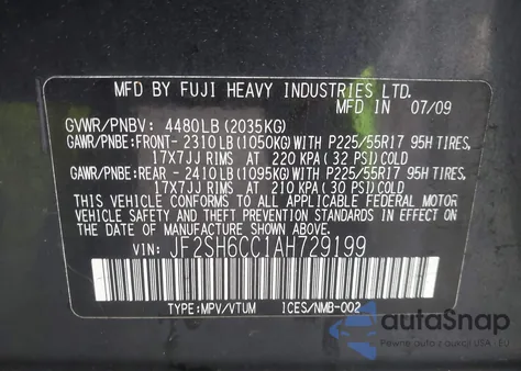 2010 Subaru Forester 2.5X Premium from USA, damaged, VIN JF2SH6CC1AH729199